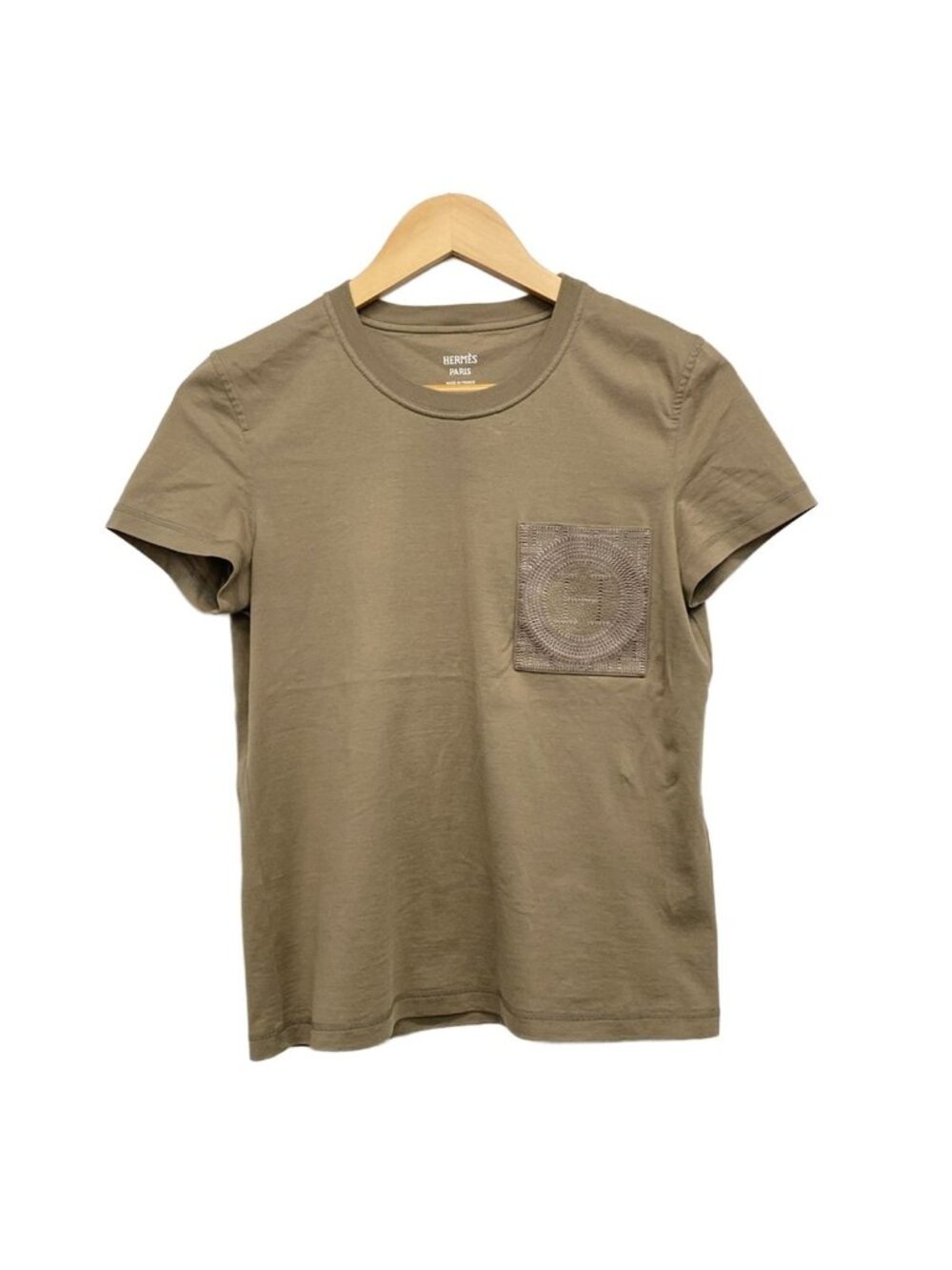 Hermes Short Sleeve T-Shirt S Etoupe Crew Neck H Logo Mosaic 36
